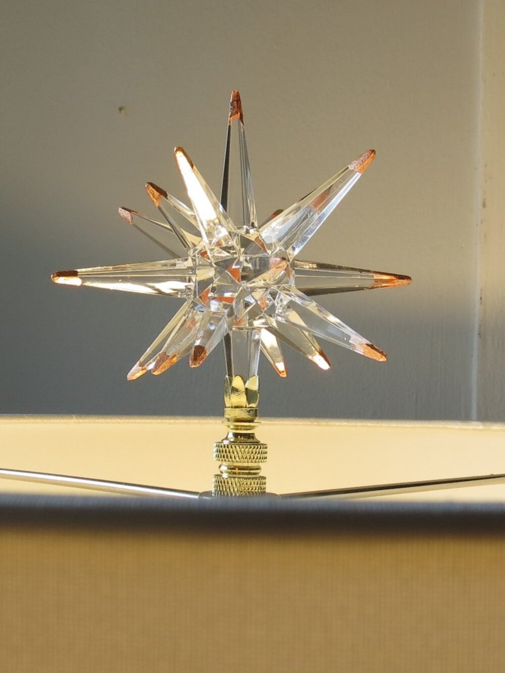 Copper Tipped Lucite Starburst Lamp Finial, Crystal Clear Sunburst, Mid Century
